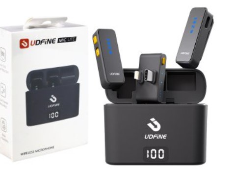 Microfono Udfine Mic Lite Omnidireccional Wireless 2.4Ghz Cancelacion De Sonido Conexion Por Usb Tipo C O Lightning Incluye Receptor Con 2 Microfonos Y Cable Usb Tipo C Para Cargar