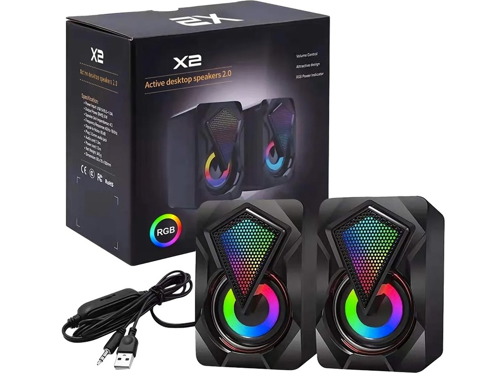 PARLANTES KISONLI X2 USB 2.0 CABLE 1.3MTS 6W POWER RGB DIMENSIONES 60X70X100MM