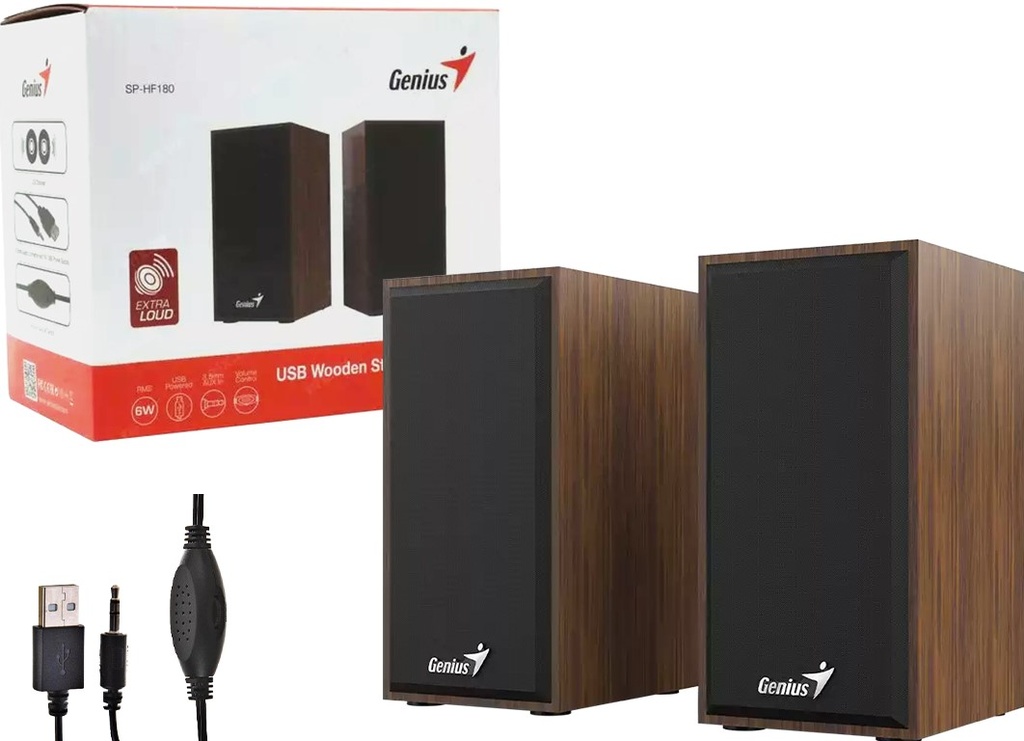 Parlantes Genius Sp-Hf180 Usb 6W Control De Volumen Dark Coffee Madera Marron Oscuro