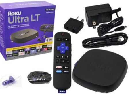 Reproductor Multimedia Roku 4801Rw Ultra Lt 4K Hdr 1Xhdmi 1Xrj45 1Xjack3.5Mm Incluye Control Cable Hdmi Auricular Y Transforamdor 12V 1A 5.5X2.5Mm Negro