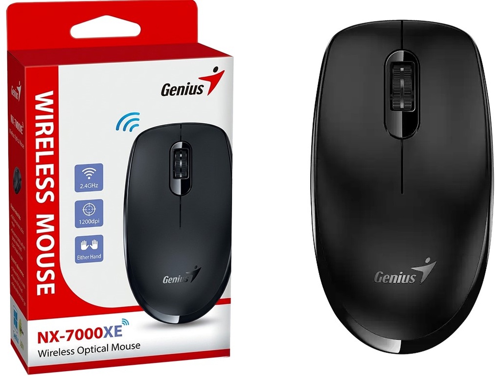 MOUSE GENIUS NX-7000XE SENSOR BLUE EYE USA PILA 1XAA INCLUIDA NEGRO INALAMBRICO