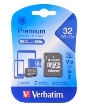 MICROSD 32GB CLASE 10 VERBATIM 600X V10 U1 90MB CON ADAPTADOR A SD