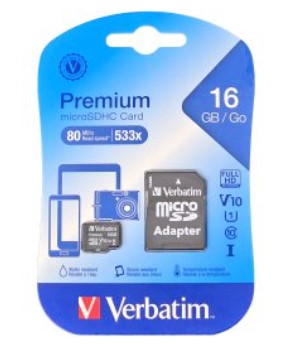MICROSD 16GB CLASE 10 VERBATIM 533X V10 U1 80MB CON ADAPTADOR A SD