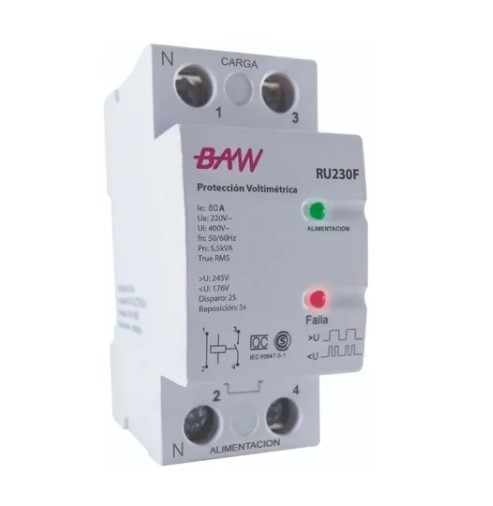 BAW RU230F80 PROTECTOR DE TENSION 2P 220V 80A RELE DE TENSION MONOFASICO