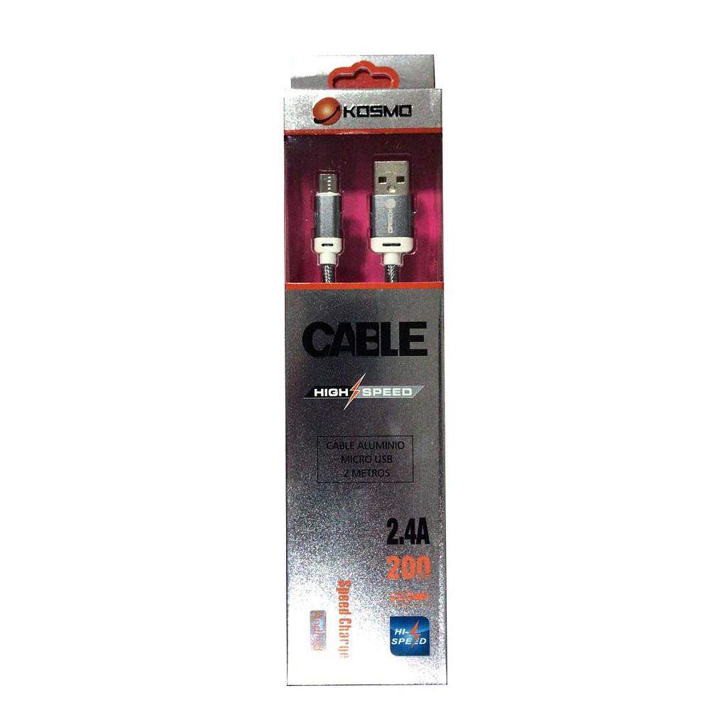 Cable Micro USB Kosmo Nylon / Aluminio - 2mts. - 3.0A