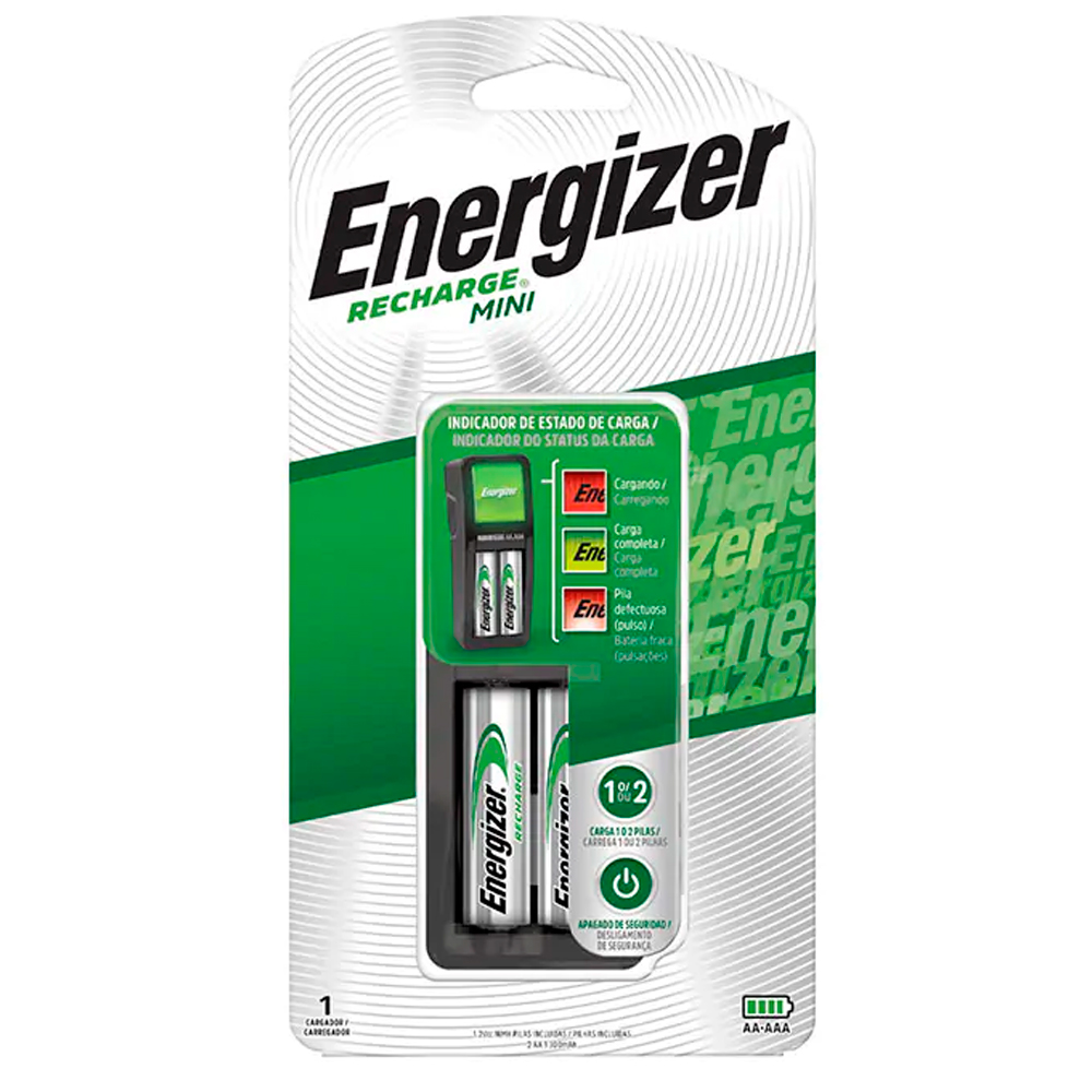 Energizer Ch2Pc4 Recharge Mini - Cargador De Pilas Aa Y Aaa 2 Slots Incluye 2 Pilas Aa Recargables 1300Mah