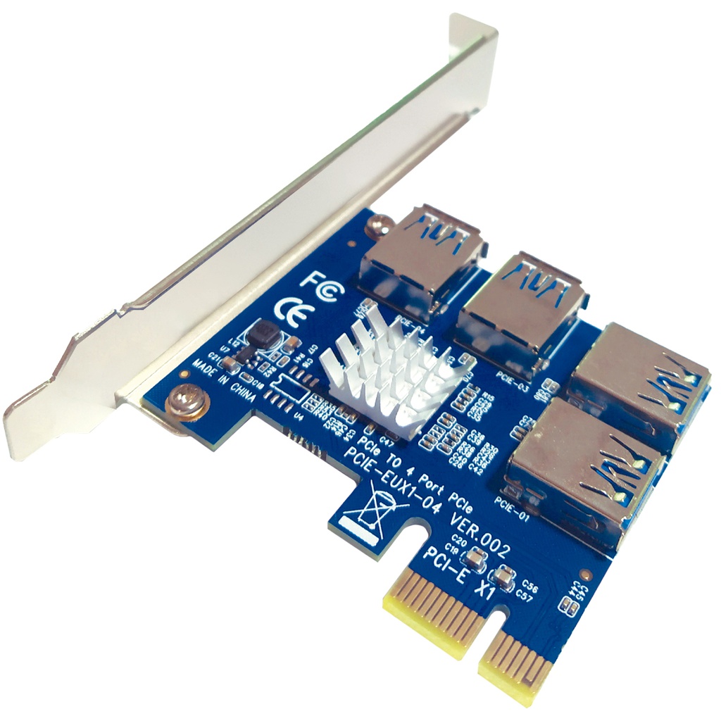 ADAPTADOR APCIE-USB - ADAPTADOR PCI-E X1 A 4x USB - MULTIPLICADOR RISER MINERIA / CRIPTO HUB USB