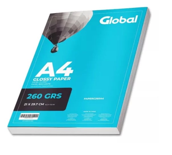 GLOBAL PAPERG260A4-20- RESMA x 20 DE PAPEL A4 (210 x 297 mm.) FOTOGRAFICO BRILLANTE 260 GR