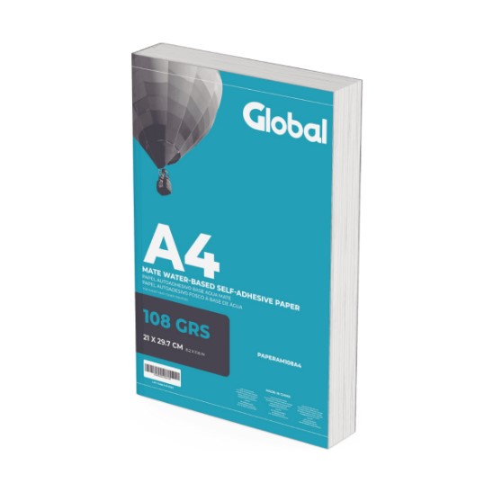 GLOBAL RESMA PAPEL AUTOADHESIVO BASE AGUA MATE RESMA 20 HOJAS A4 (210 X 297MM) 108 GRS - PAPERAM108A4-20