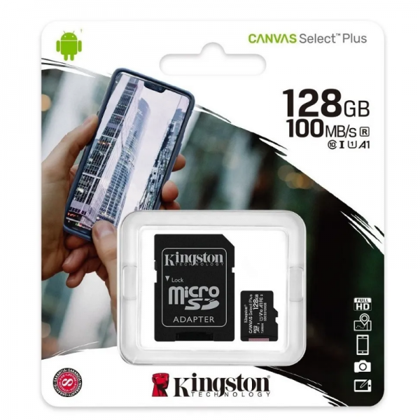 KINGSTON CANVAS SELEC PLUS - MEMORIA MICRO SD 128GB 100 MB/S