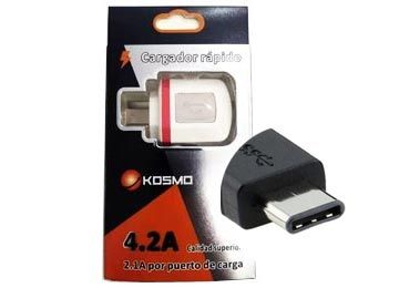 Kosmo Cargador Celular 220V 5V 4.2A Usb Tipo C Kosmo Ks-18Hc De Pared Usb X2 Carga 3 Telefonos