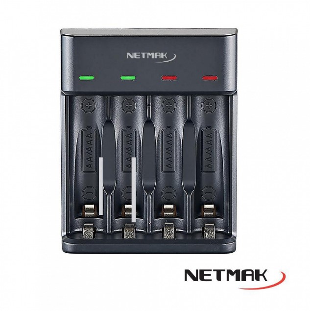 NETMAK NM-CH4 - CARGADOR PILAS AA AAA USB 4 PILAS