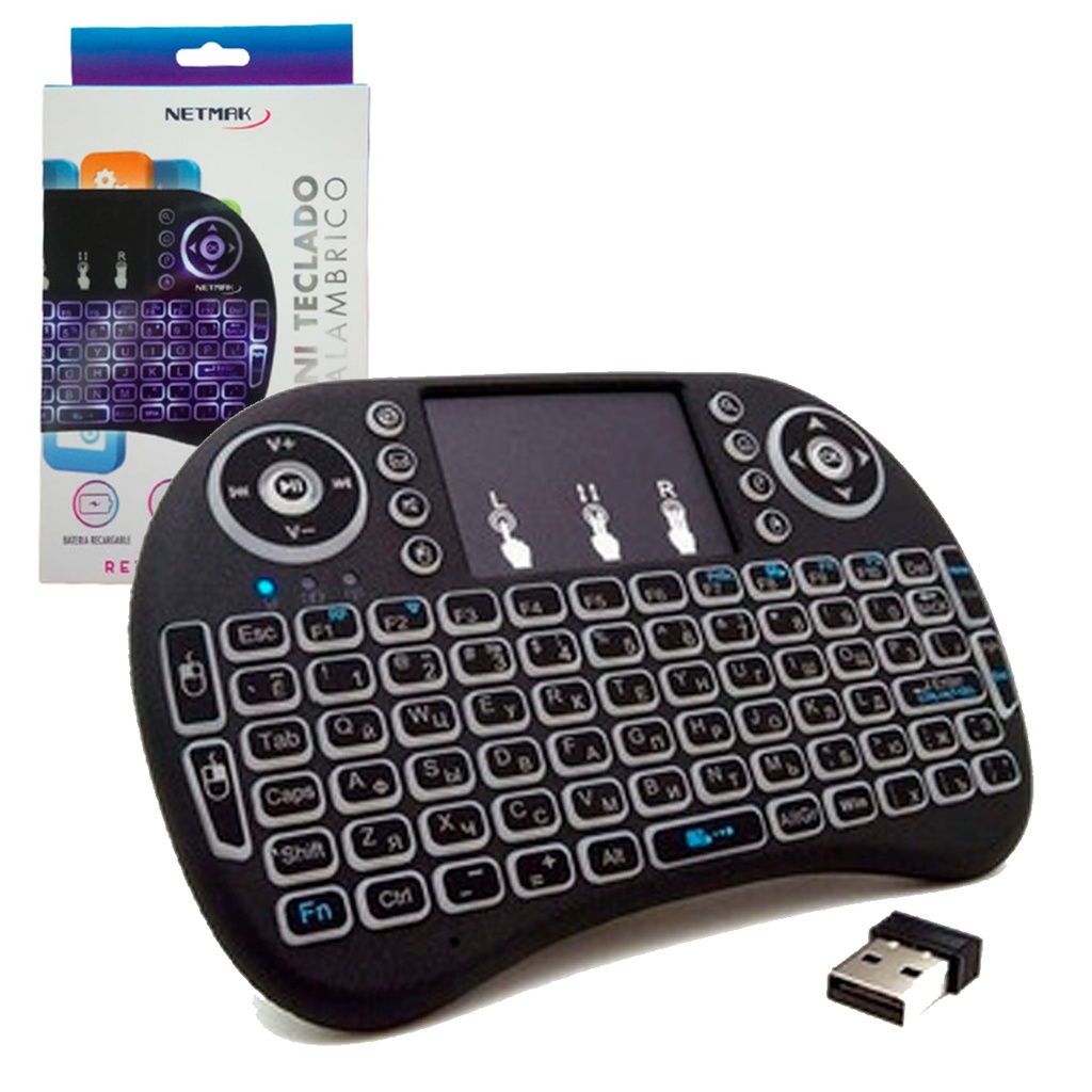 Netmak/ Noga Nm-Kb980B - Mini Teclado Alfanumerico Inalambrico Wireless 2,4Ghz Smart Tv Con Cable Usb A Mini Usb