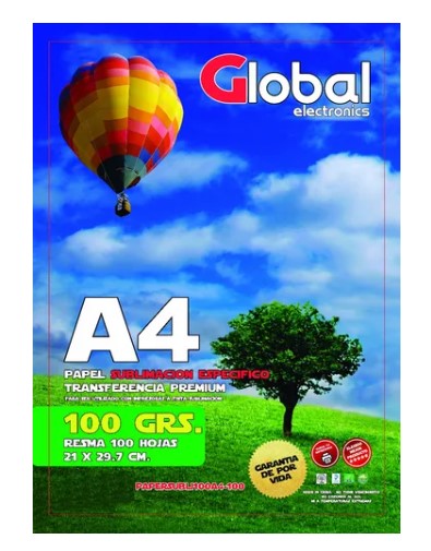 Papel Sublimacion Alta Transparencia Resma 100 Hojas 210X297 Mm 100 Grs - Global Papersubli100A4-100 parqa impresoras a Tinta unicamente