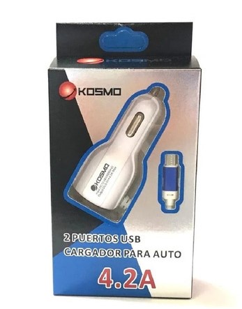 KOSMO CARGADOR 12V MICRO USB + DUAL USB 12V 4.2A