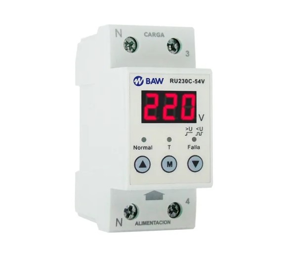 BAW RU230C-54V - PROTECTOR TENSION MONOFASICO DIGITAL DISPLAY RIEL 7.3KW