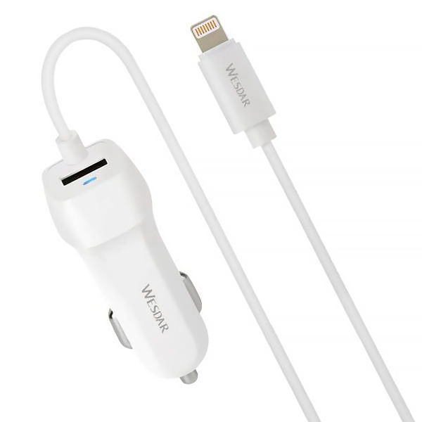 WESDAR CARGADOR CELULAR 12V USB WD-U13-L + CABLE IPHONE LIGHTNING 5V 2.4A