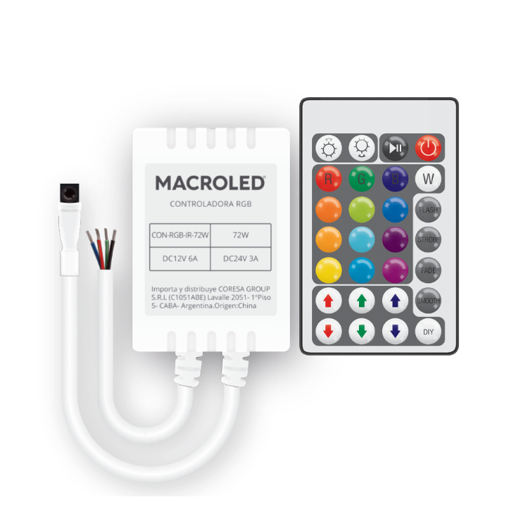 MACROLED CON-RGB-IR-72W - CONTROLADOR TIRA LED RGB INFRARROJO 72W DC 12/24V