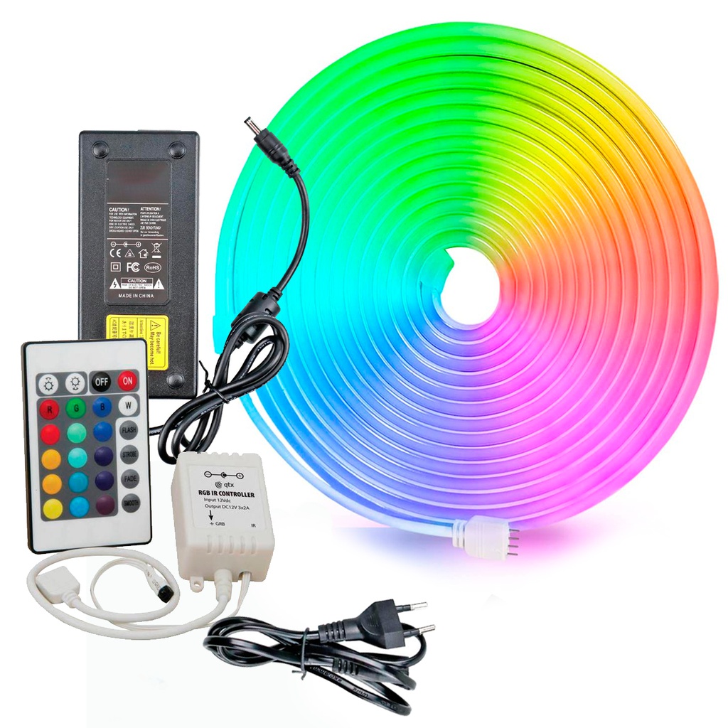 NEONRGB - KIT TIRA LED NEON RGB 5M + CONTROLADORA + CONTROL REMOTO + FUENTE