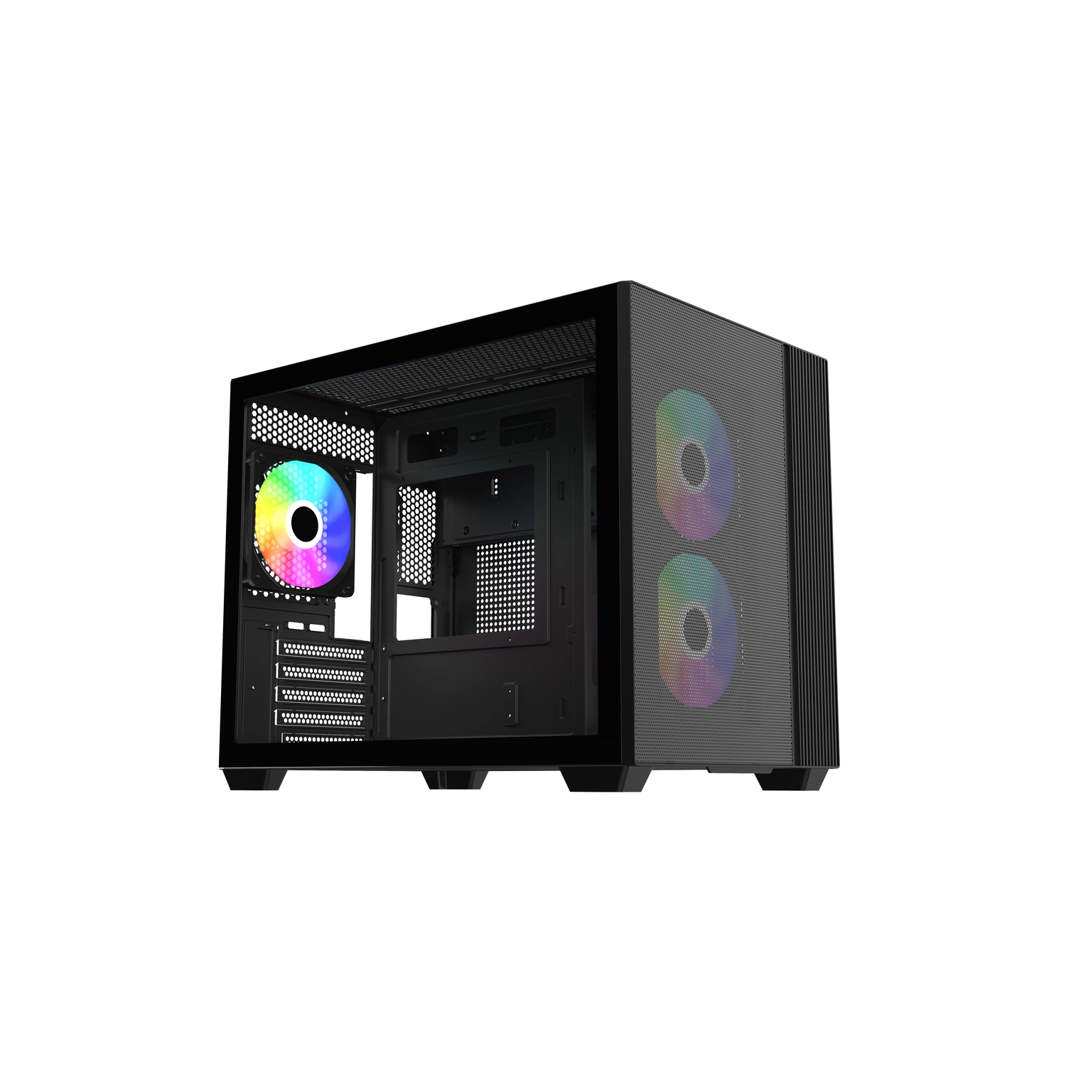 Gabinete Cooler Master Elite 461 Mini Tower 3 Fans Tempered Glass Black S/Fuente