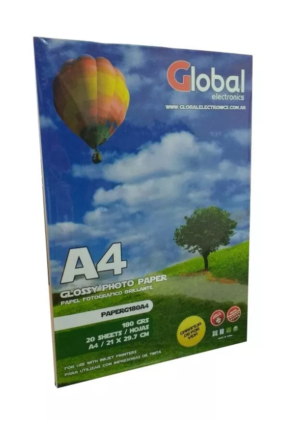 RESMA PAPEL GLOSSY 180GRS A4 - 20 HOJAS Global PAPERG180A4-20