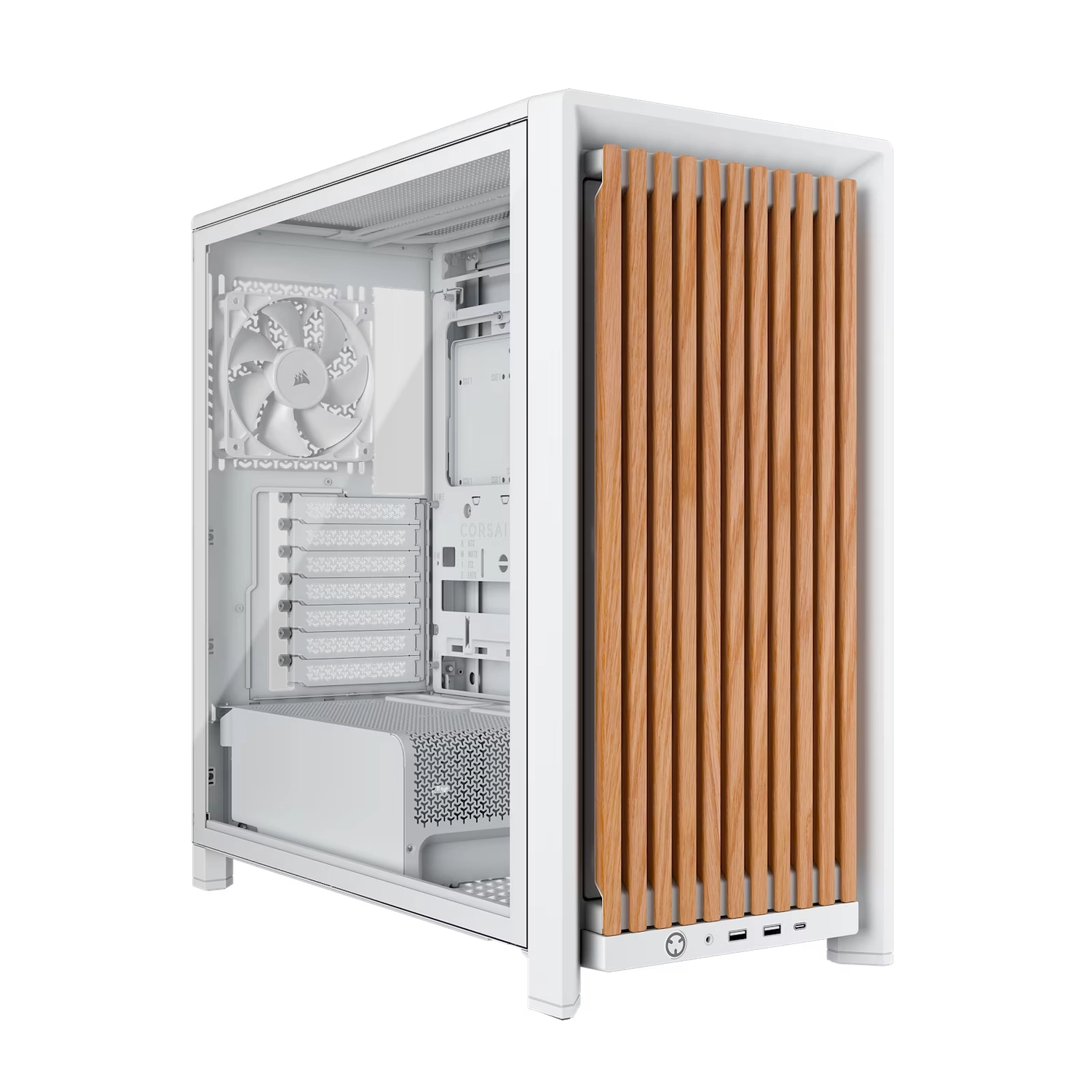 Gabinete Corsair Frame 4000D Rs Wood Mid-Tower, Blanco / Madera