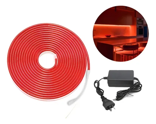 Tira De Neon Led Flexible 6*12 Mm 12V 5Mts Exterior Color Rojo - Incluye Fuente