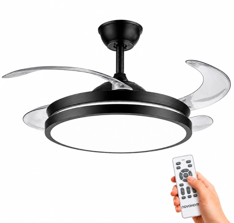 Novohome NH-vtr200 Ventilador De Techo C/Luz Led y Aspas Retractiles Negro