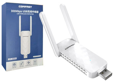 REPETIDOR AMPLIFICADOR WIFI COMFAST CF-WR300S 300MBPS 2.4GHZ USB 2 ANTENAS 3DBI