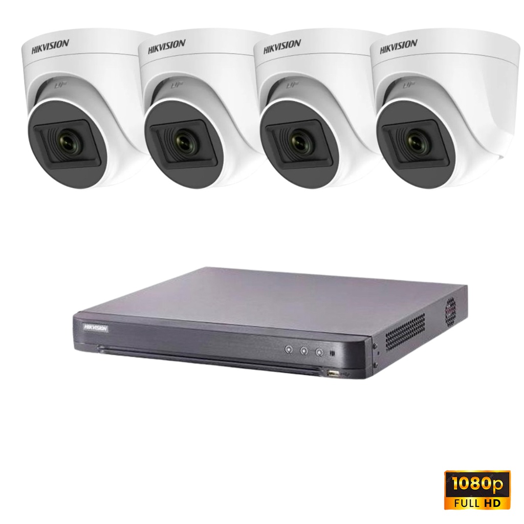 COMBO KIT SEGURIDAD HIKVISION DVR 4 7204HGHI + 4 DOMO 1080p FULL HD