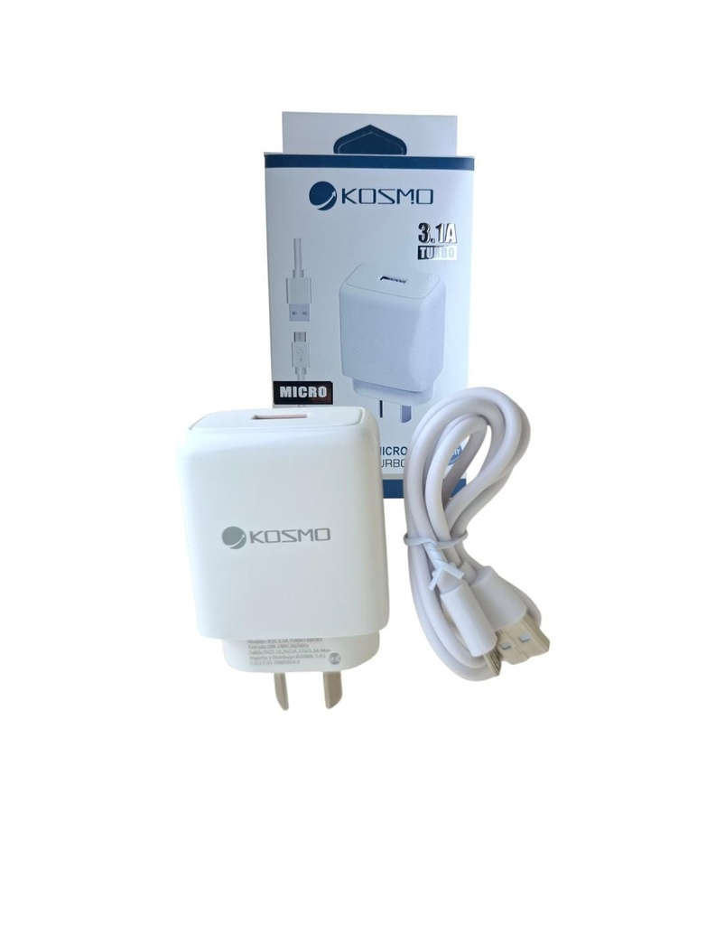 Kosmo Turbo Cargador Celular Viajero Kosmo Tipo C 3.1A Quick Charge Premium Ks-18L C