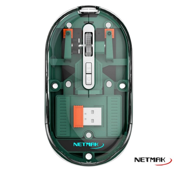 NETMAK NM-M670-G MOUSE TRANSPARENTE 2.4GHZ BLUETOOTH 5.0 VERDE