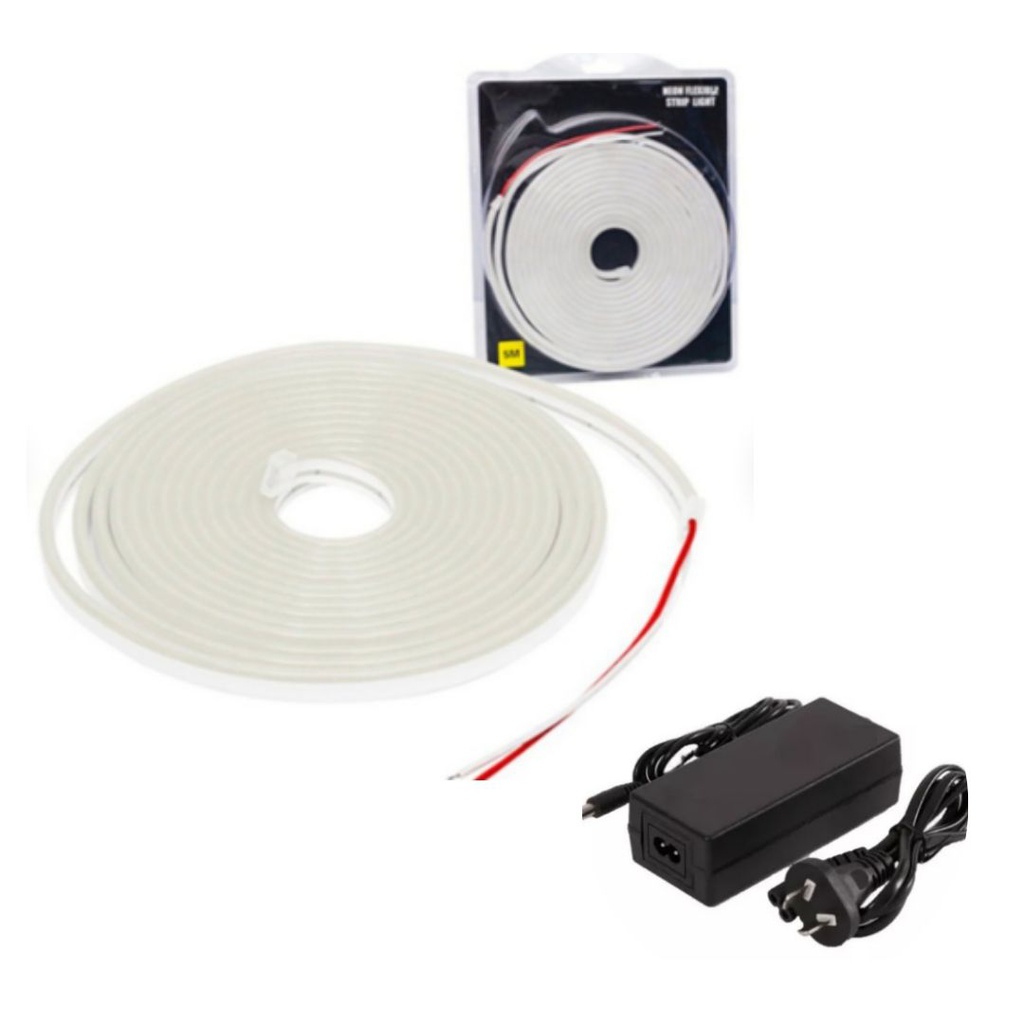 TIRA DE NEON LED FLEXIBLE EXTERIOR BLANCO FRIO + FUENTE PLÁSTICA 12V 5A