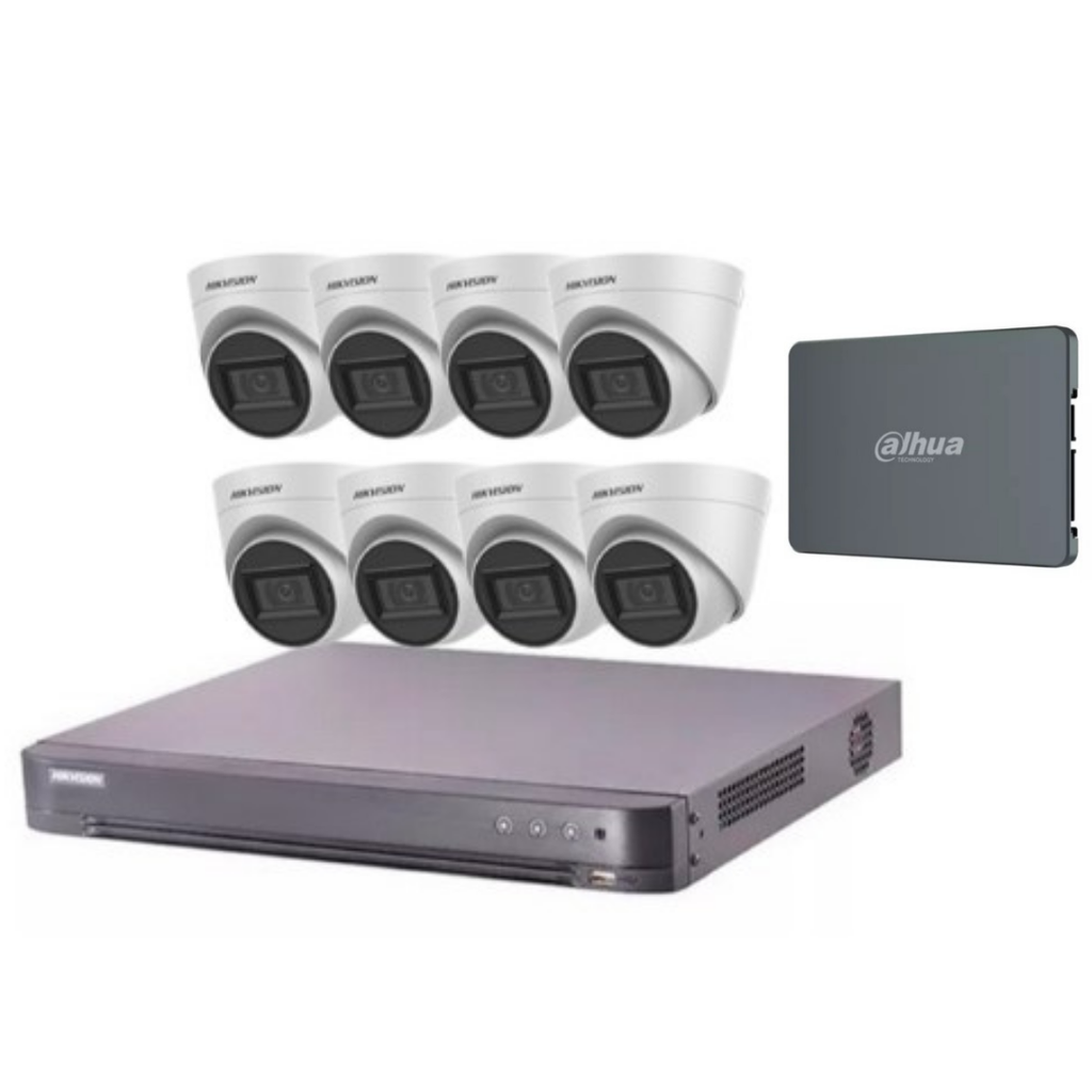 COMBO KIT SEGURIDAD HIKVISION DVR 8 FULL HD + 8 DOMO PLASTICO 2MPX + DISCO SSD 1TB