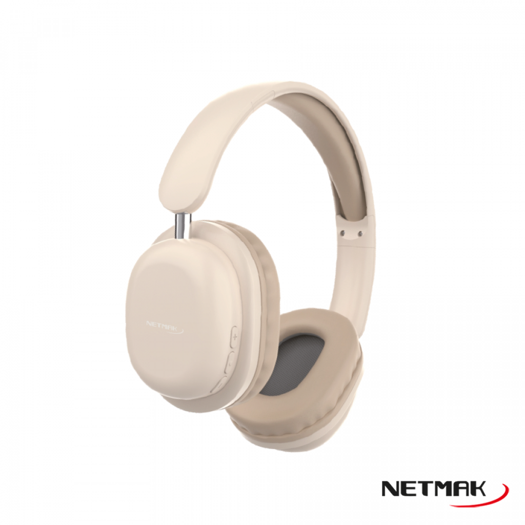 NETMAK AURICULAR BT PLEGABLE BEIGE NM-LIVE-M