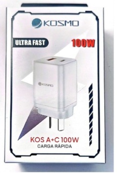 [9208] KOSMO CARGADOR PD 100W ULTRA FAST A+C 2 SALIDAS USB Y TIPO C - CARGA RAPIDA