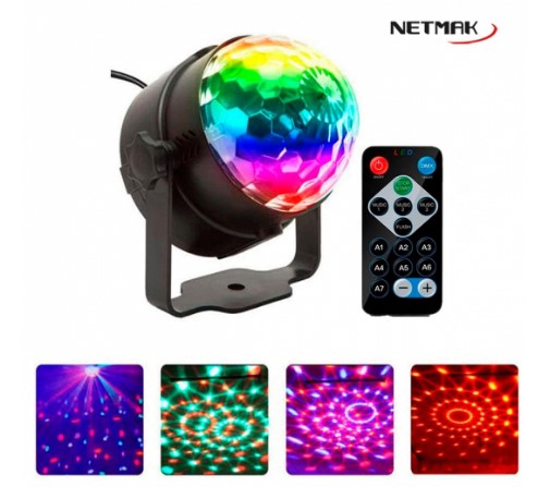 NETMAK NM-505 ESFERA MAGICA LUCES LED AUDIORITMICA RGB CON CONTROL REMOTO