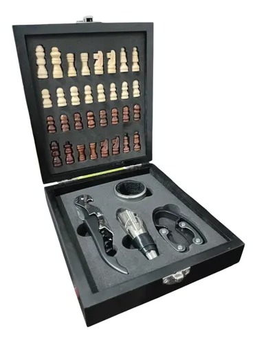 [10436] Set Descorchador Vino 5 Piezas Con Ajedrez  Mods-792 Negro