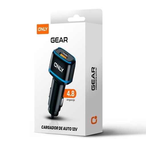 [10502] Only Cargador 12V Gear 4.8A 1 Usb + 1 Tc + Cable Tipo C Mods-504Gear Negro