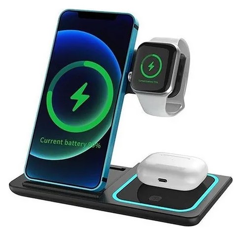 [10554] Base De Carga Wireless Charger F-187 3 En 1 Celular  /Apple Watch / Auricular Bluetooth