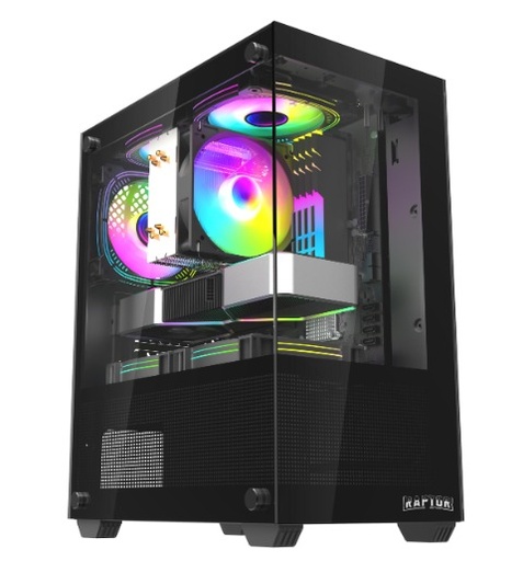 Raptor Gabinete Nova Prime Tg X2 Mid-Tower Rgb Fan X3 Black