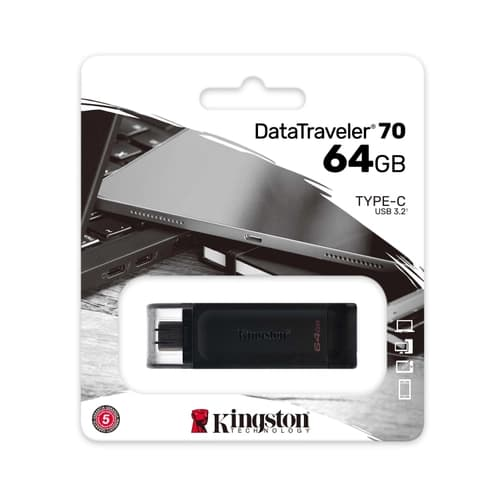 [10713] Kingston Pendrive DataTraveler 70 64GB Usb 3.2 Gen 1 Tipo C Negro 