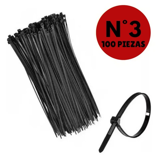 [10729] Sixelectric Precintos 200Mm N°3 Negro X100 Unidades (200Mm X 4.8Mm)