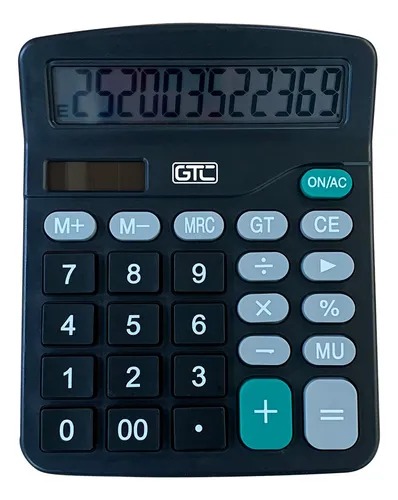 [10758] Gtc Calculadora 12 Dígitos Carga Solar Negro (Pila Aa No Incluida)