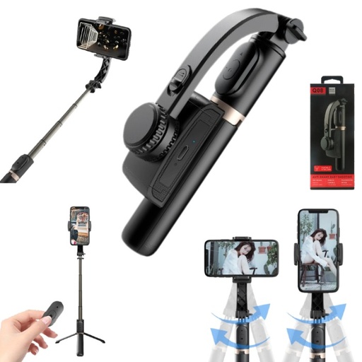 [10764] Palo Estabilizador De Imagen Y video Q08 360° Pleglable Con Disparador Bluetooth - Incluye Cable Tipo C Para Carga