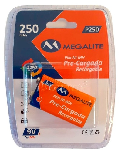 [10777] Megalite P250 Bateria 9V Pre Cargada Ni Mh 250 Mah Recargable