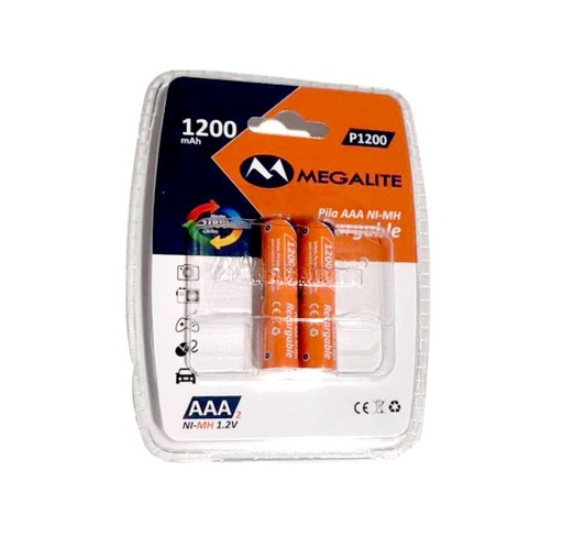 [10783] Megalite p01200 pila recargable ni/mh AAA 1200 mah x 2 u blister