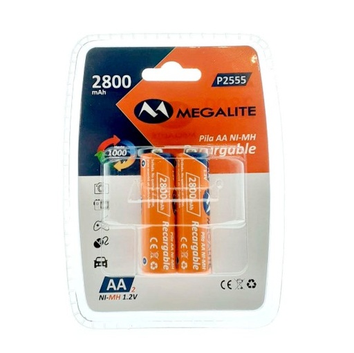 [10775] Megalite P02555 pila recargable ni/mh AA 2800 MAH x 2u blister