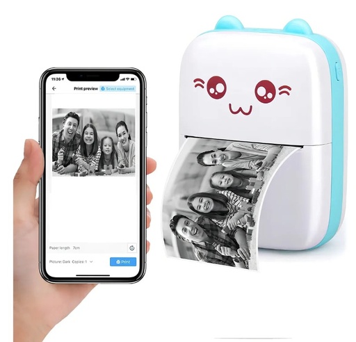 [10912] Mini Impresora Portatil Gatito Termica Recargable Usb Bluetooth Compatible Con Android Y Ios