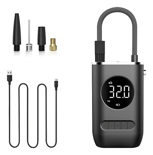 [11326] Inflador Compresor Portatil Recargable Linterna Usb 4000 Mah Psi 150 Max. 80W Negro